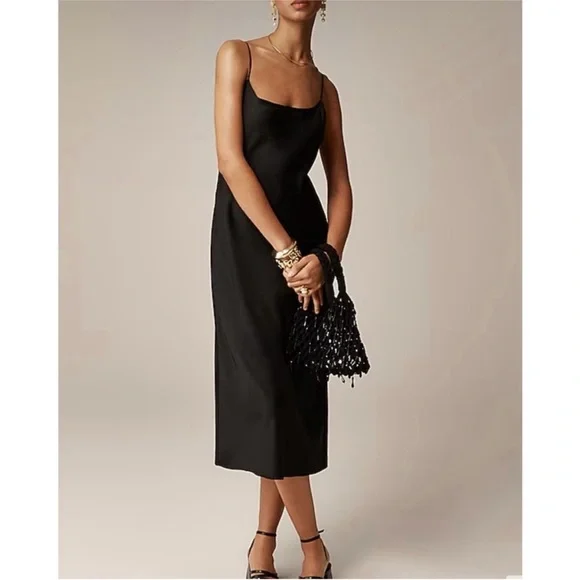 j crew silk slip dress Blue Satin Slip Midi Dress